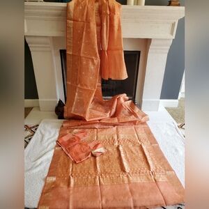 Summer to Fall : Pure silk saree with hand embroidery And a ready blouse